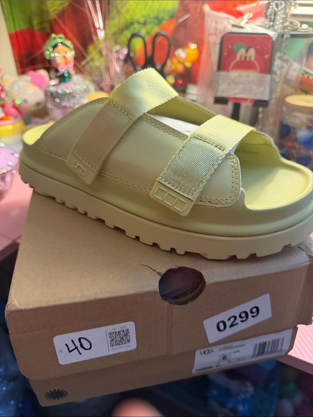 UGG Youth Pale Yellow Adjustable Slide Sandals